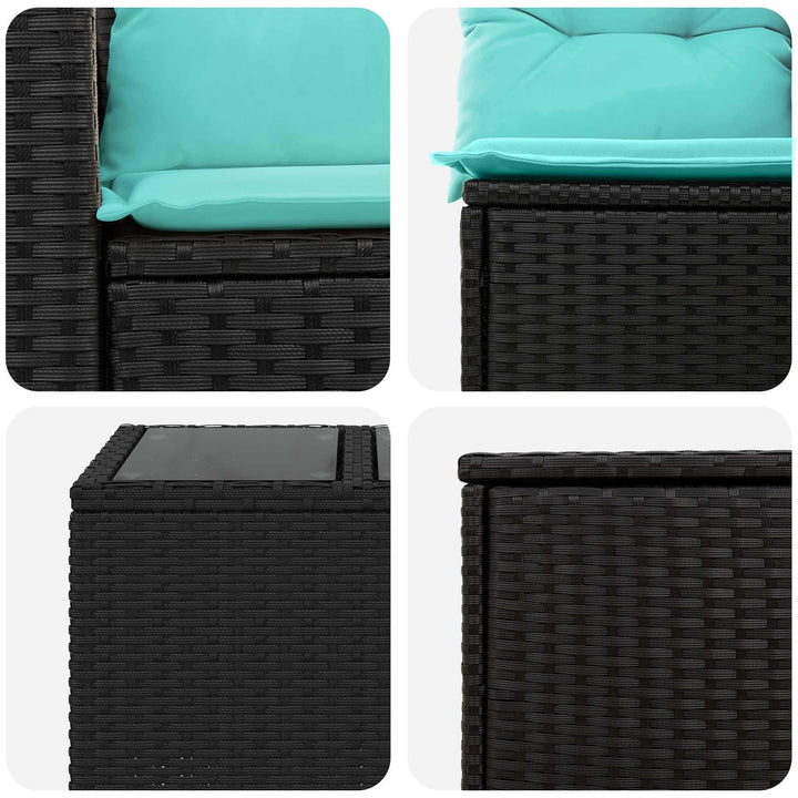 Sofa Sæt 6 stk. Sort og Blå Poly Rattan og Stål