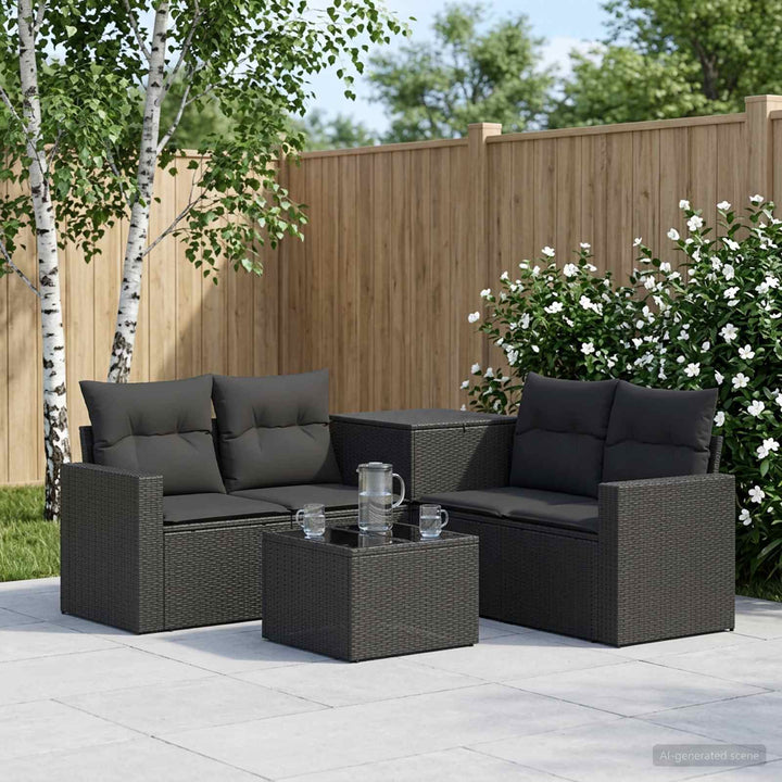 Sofa Sæt 6 stk. Sort Poly Rattan og Stål