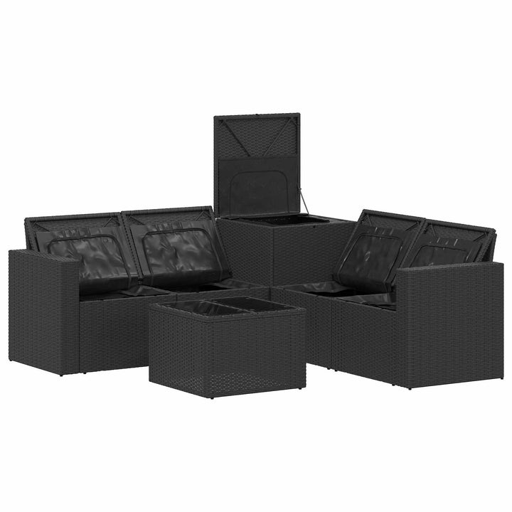 Sofa Sæt 6 stk. Sort Poly Rattan og Stål