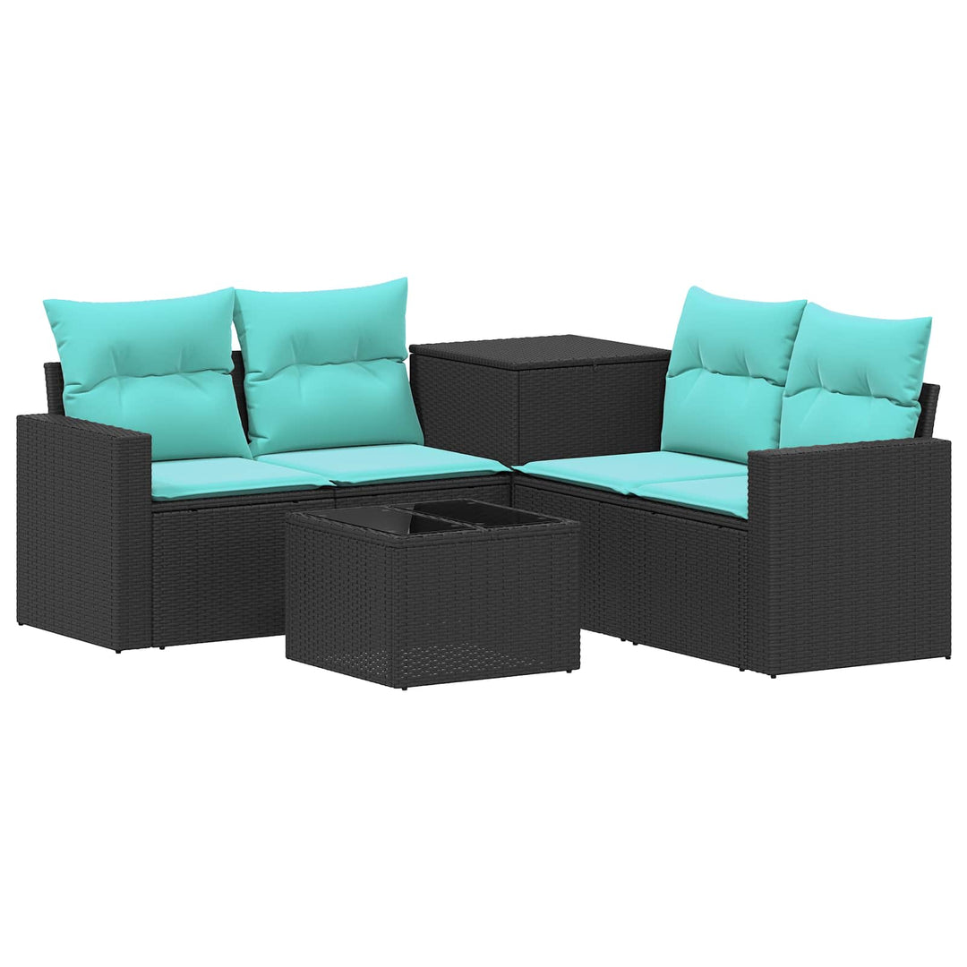 Sofa Sæt 6 stk. Sort og Blå Poly Rattan og Stål