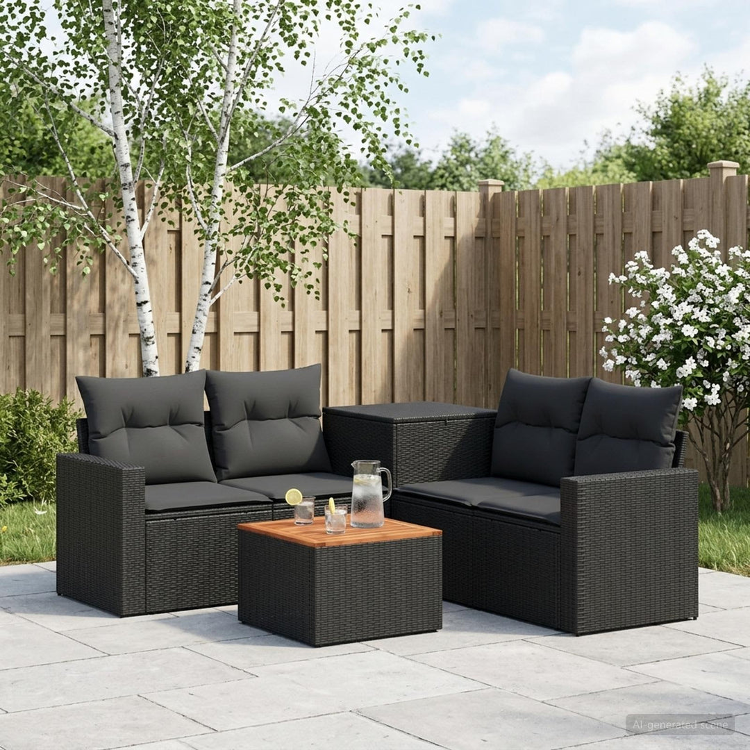 Sofa Sæt 6 stk. Sort Poly Rattan og Stål