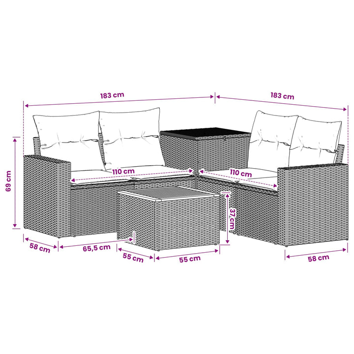 Sofa Sæt 6 stk. Sort Poly Rattan og Stål