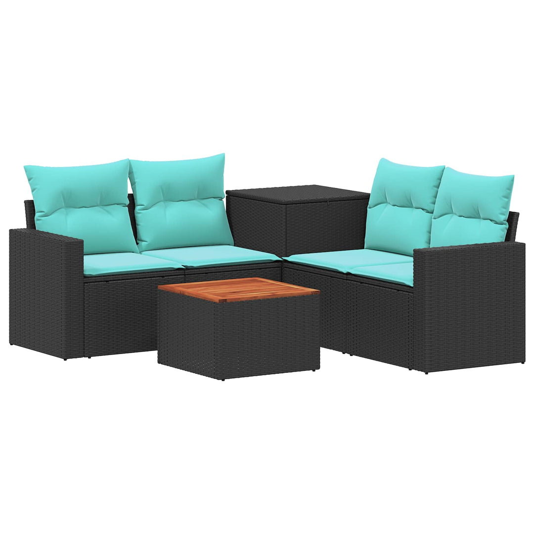 Sofa Sæt 6 stk. Sort og Blå Poly Rattan og Stål