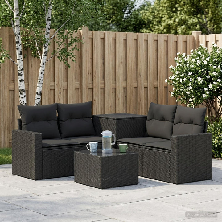 Sofa Sæt 6 stk. Sort Poly Rattan og Stål