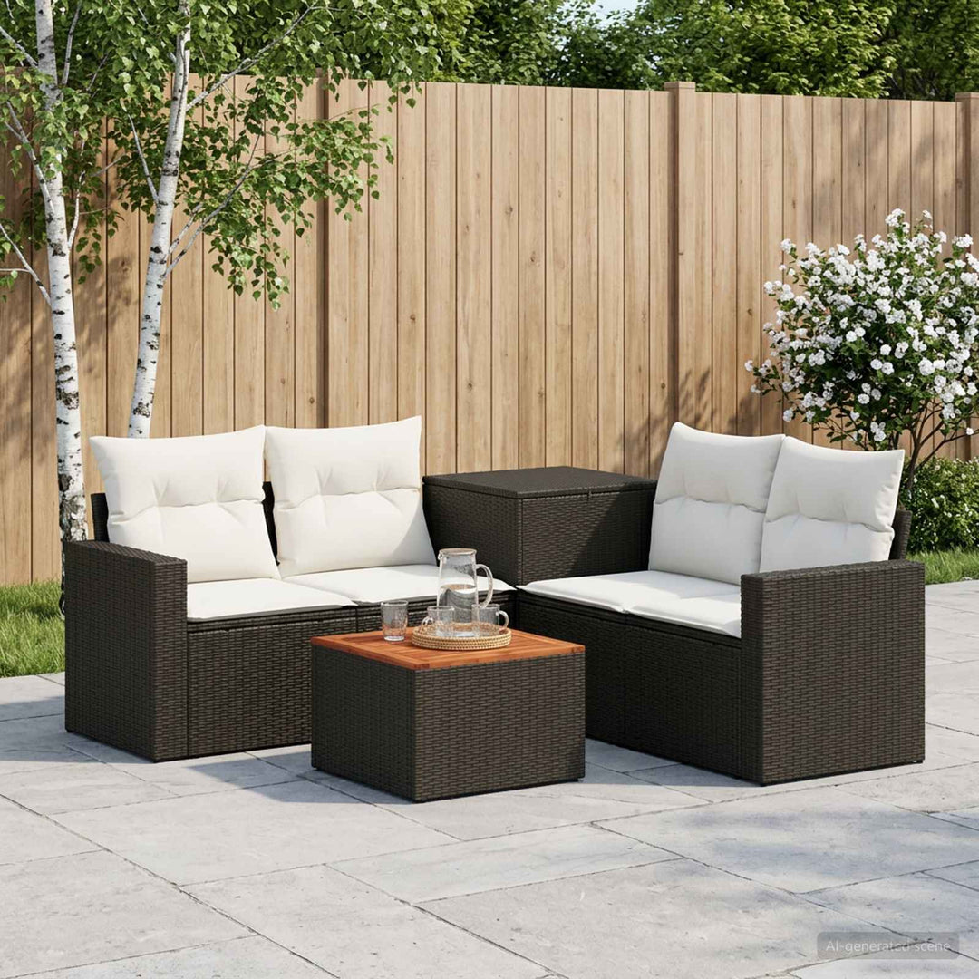 Sofa Sæt 6 stk. Sort og Cremehvid Poly Rattan og Stål