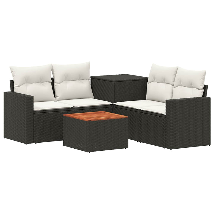 Sofa Sæt 6 stk. Sort og Cremehvid Poly Rattan og Stål