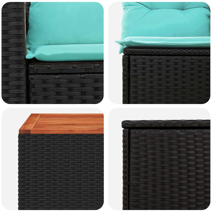 Sofa Sæt 6 stk. Sort og Blå Poly Rattan og Stål