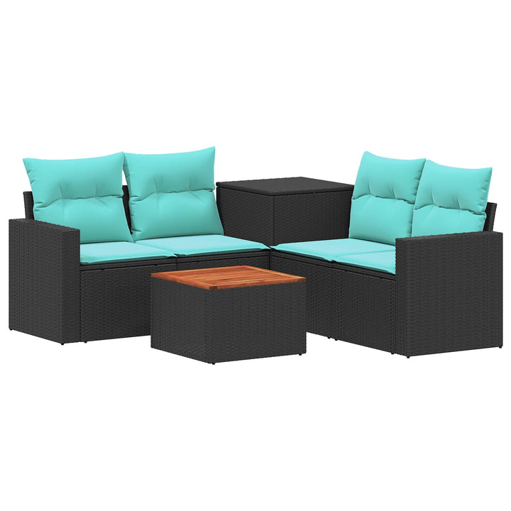 Sofa Sæt 6 stk. Sort og Blå Poly Rattan og Stål