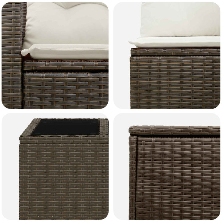 Sofa Sæt 6 stk. Brun og Creme Hvid Poly Rattan og Stål