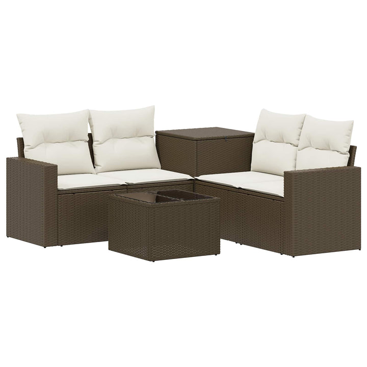 Sofa Sæt 6 stk. Brun og Creme Hvid Poly Rattan og Stål