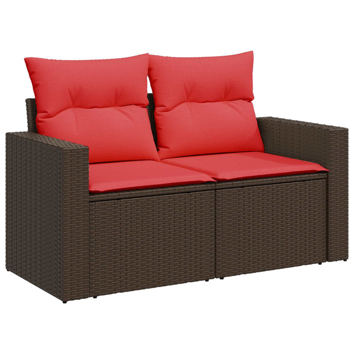 Sofa Sæt 6 stk. Brun og Rød Poly Rattan og Stål