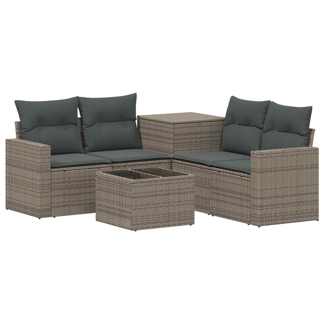 Sofa Sæt 6 stk. Grå og Mørkegrå Poly Rattan og Stål