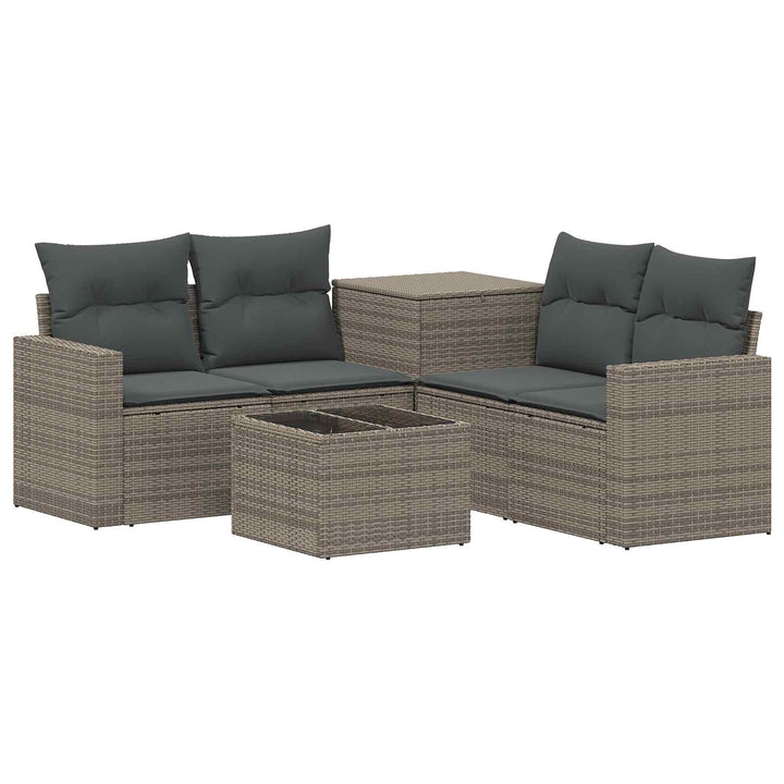 Sofa Sæt 6 stk. Grå og Mørkegrå Poly Rattan og Stål