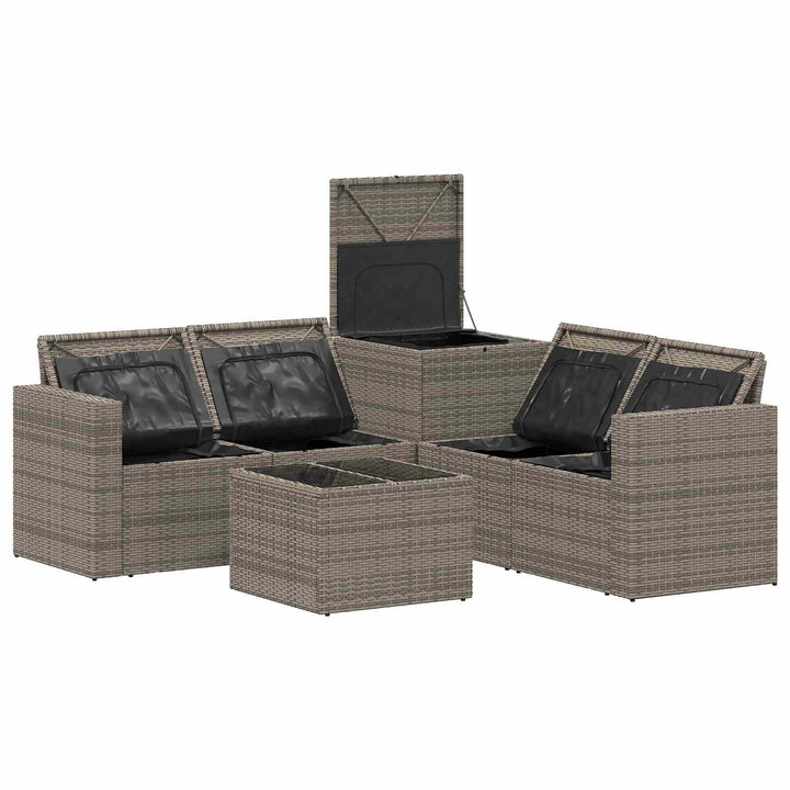Sofa Sæt 6 stk. Grå og Mørkegrå Poly Rattan og Stål