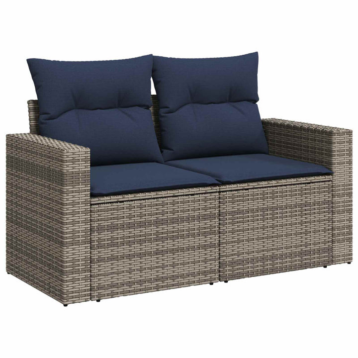 Sofa Sæt 6 stk. Grå og Marineblå Poly Rattan og Stål
