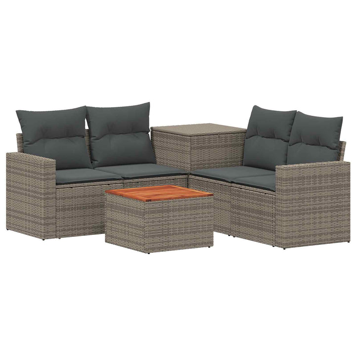 Sofa Sæt 6 stk. Grå og Mørkegrå Poly Rattan og Stål