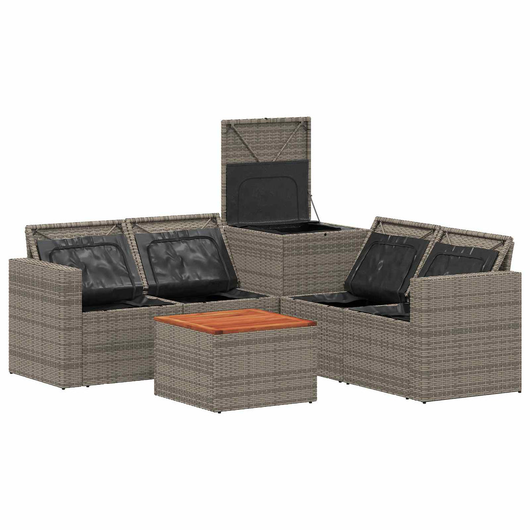 Sofa Sæt 6 stk. Grå og Marineblå Poly Rattan og Stål