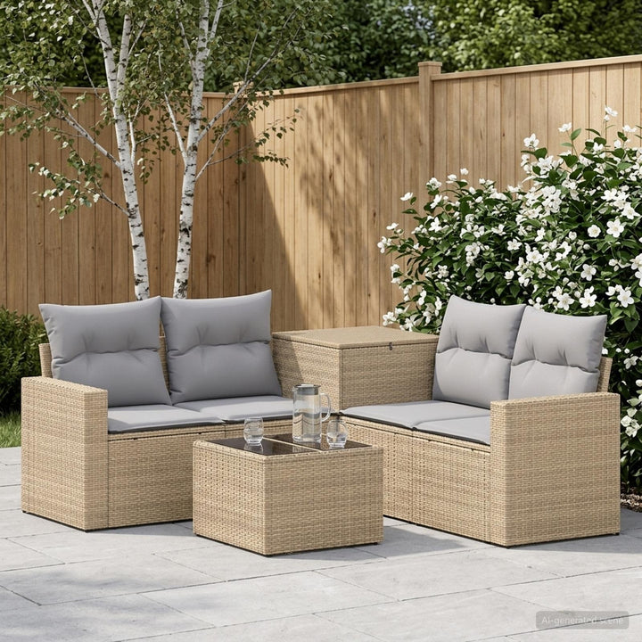 Sofa Sæt 6 stk. Beige og lys grå Poly Rattan og Stål