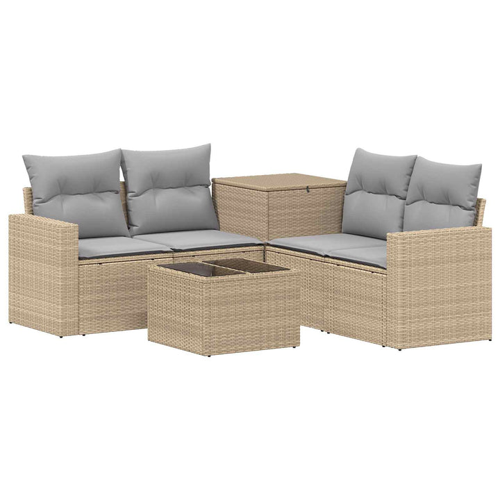 Sofa Sæt 6 stk. Beige og lys grå Poly Rattan og Stål
