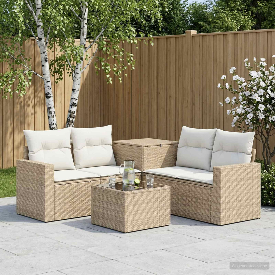 Sofa Sæt 6 stk. Beige og cremehvid Poly Rattan og Stål
