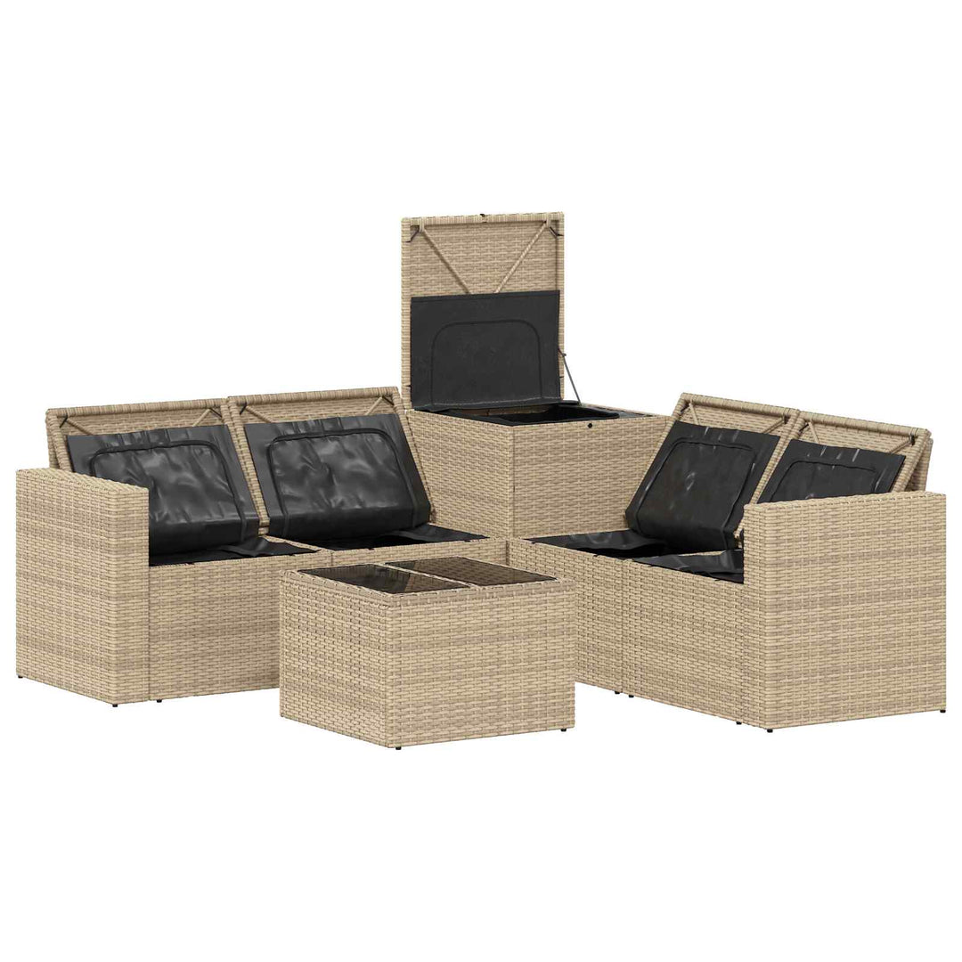 Sofa Sæt 6 stk. Beige og cremehvid Poly Rattan og Stål