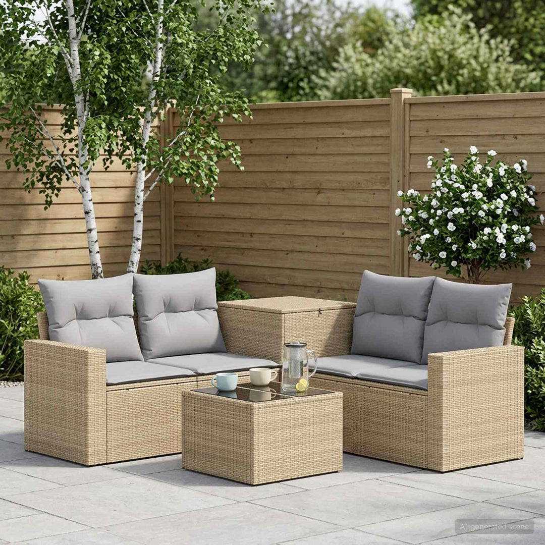 Sofa Sæt 6 stk. Beige og lys grå Poly Rattan og Stål
