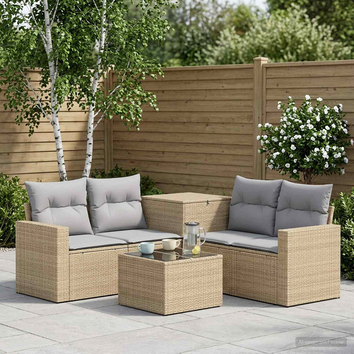 Sofa Sæt 6 stk. Beige og lys grå Poly Rattan og Stål