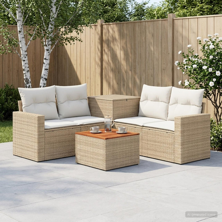 Sofa Sæt 6 stk. Beige og cremehvid Poly Rattan og Stål