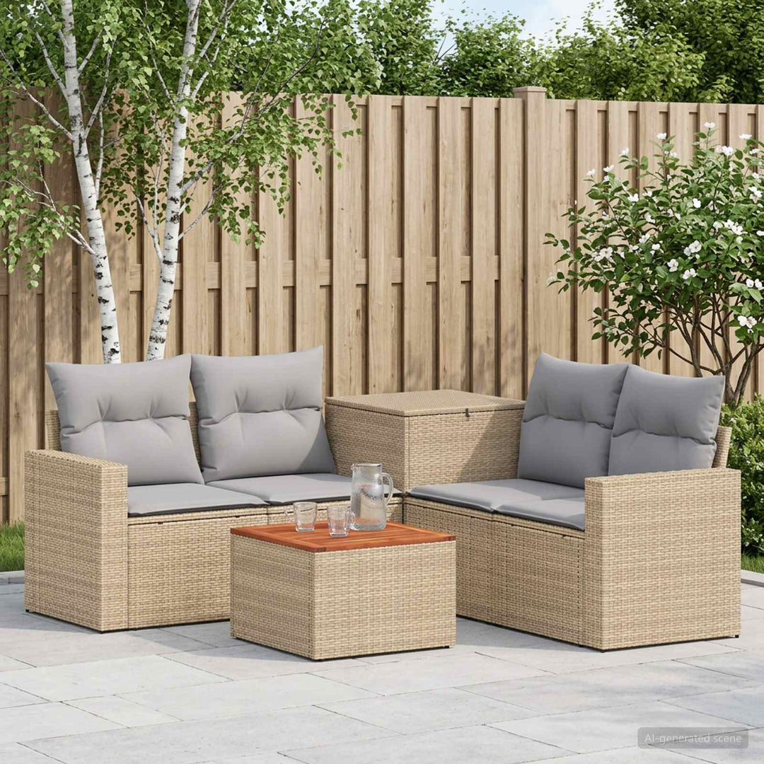 Sofa Sæt 6 stk. Beige og lys grå Poly Rattan og Stål