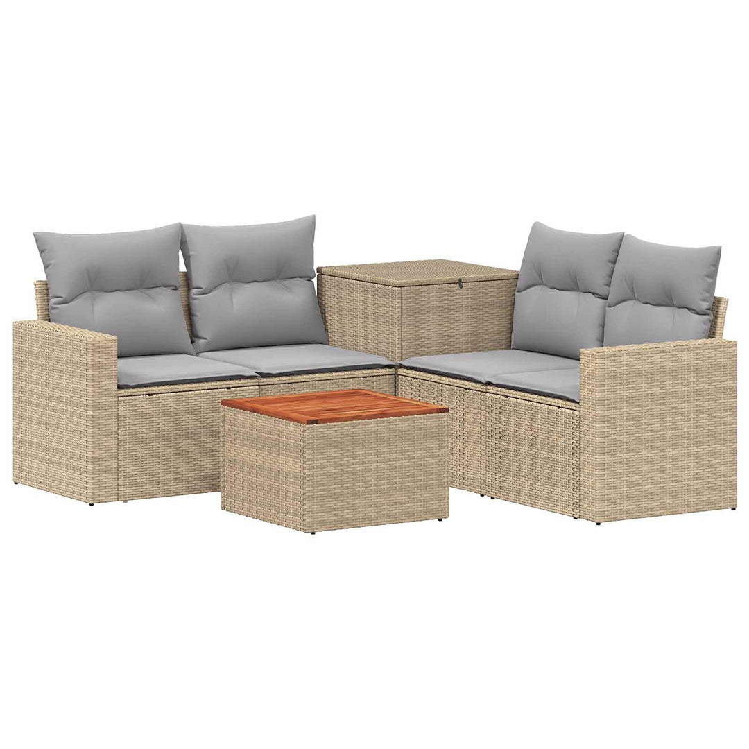 Sofa Sæt 6 stk. Beige og lys grå Poly Rattan og Stål