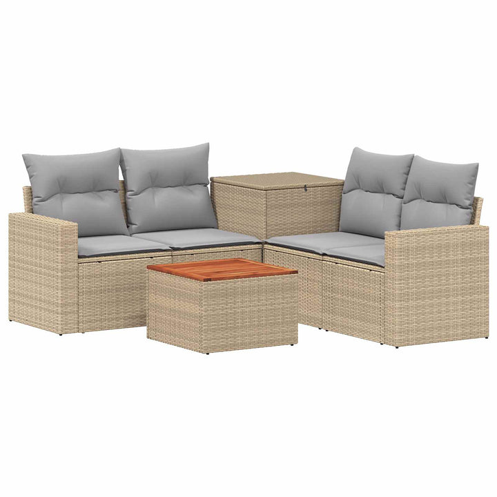 Sofa Sæt 6 stk. Beige og lys grå Poly Rattan og Stål