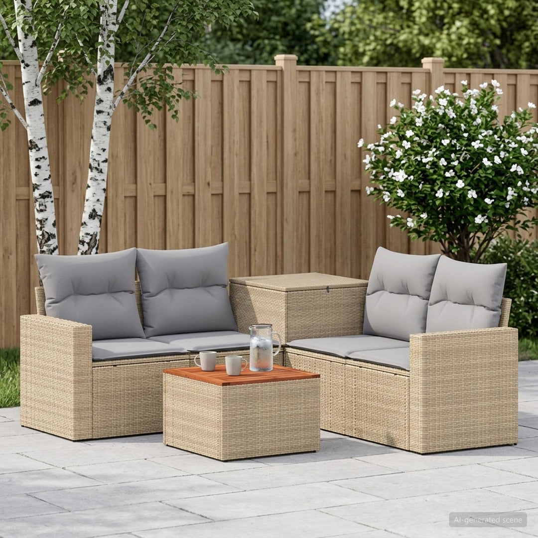 Sofa Sæt 6 stk. Beige og lys grå Poly Rattan og Stål