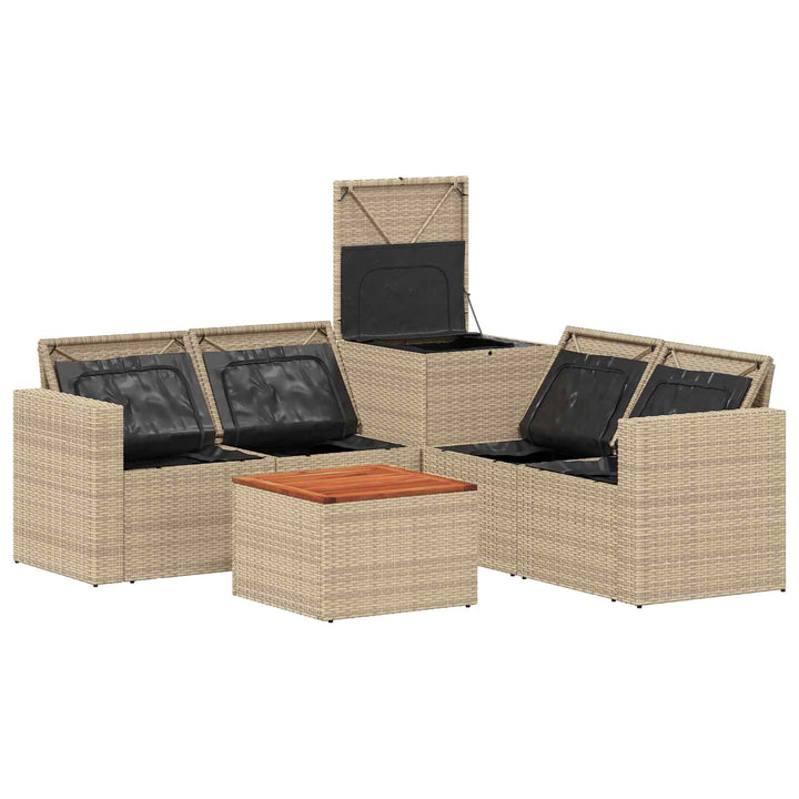 Sofa Sæt 6 stk. Beige og lys grå Poly Rattan og Stål