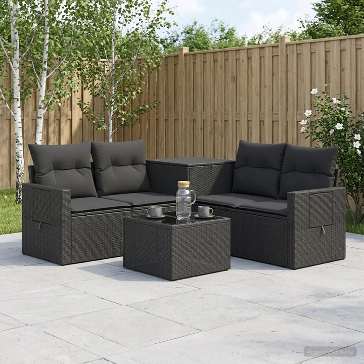 Sofa Sæt 6 stk. Sort Poly Rattan og Stål