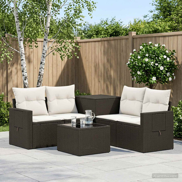 Sofa Sæt 6 stk. Sort og Cremehvid Poly Rattan og Stål