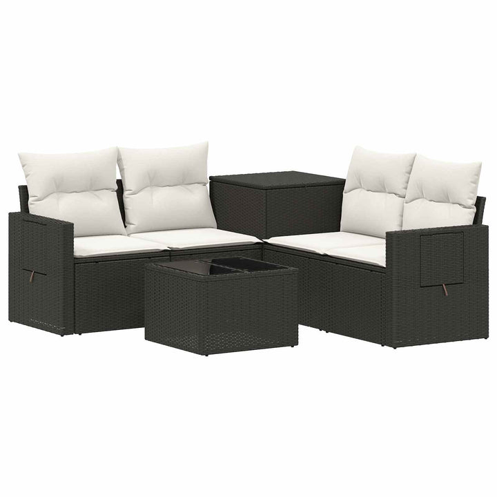 Sofa Sæt 6 stk. Sort og Cremehvid Poly Rattan og Stål