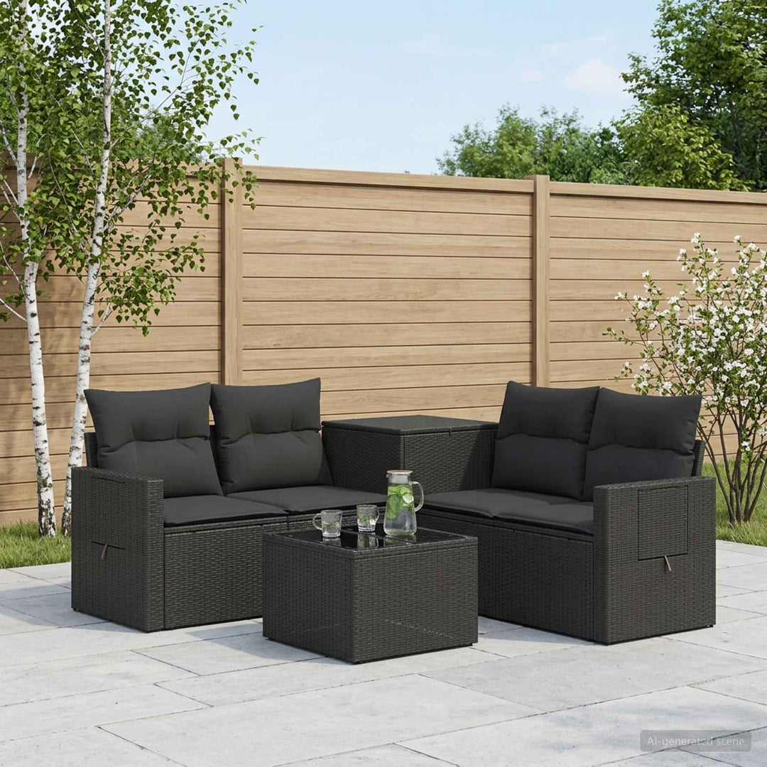 Sofa Sæt 6 stk. Sort Poly Rattan og Stål