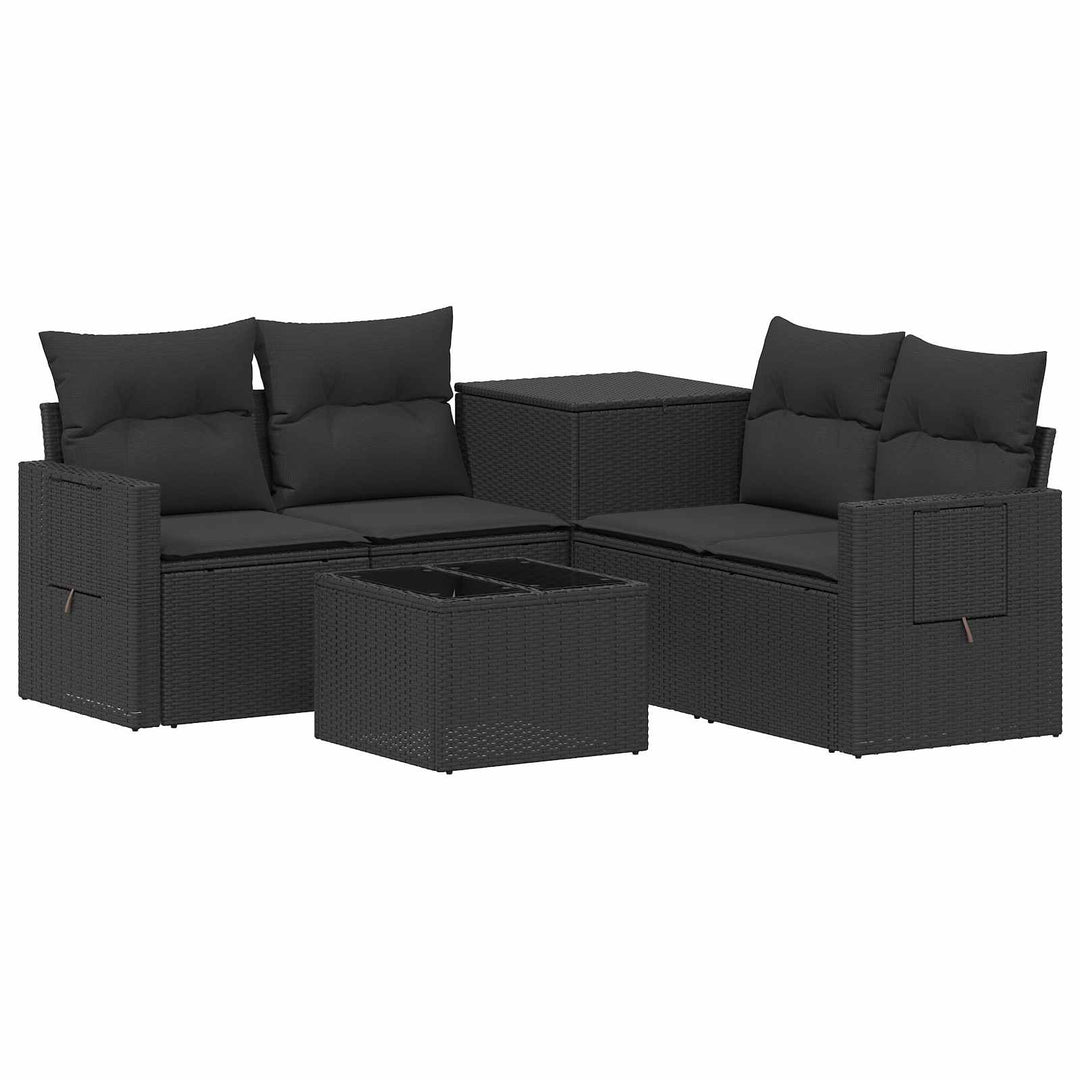 Sofa Sæt 6 stk. Sort Poly Rattan og Stål