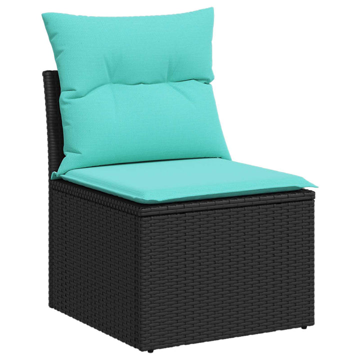 Sofa Sæt 6 stk. Sort og Blå Poly Rattan og Stål