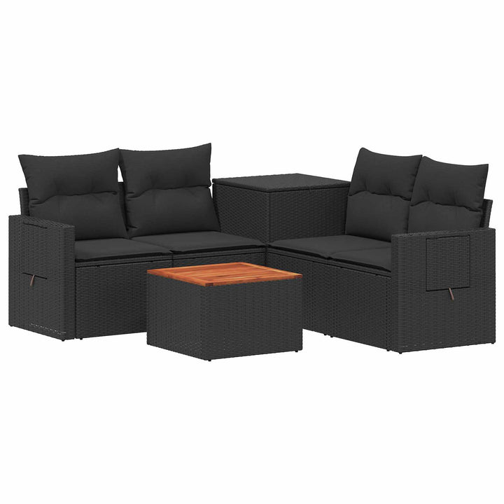 Sofa Sæt 6 stk. Sort Poly Rattan og Stål