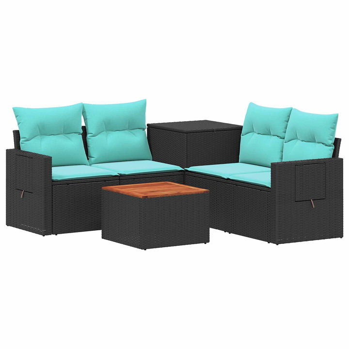 Sofa Sæt 6 stk. Sort og Blå Poly Rattan og Stål