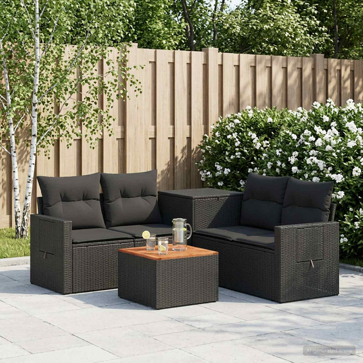 Sofa Sæt 6 stk. Sort Poly Rattan og Stål