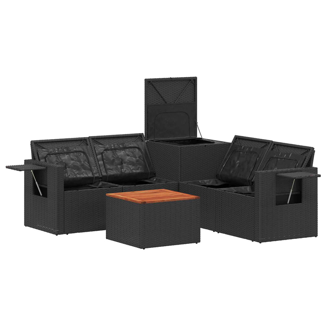 Sofa Sæt 6 stk. Sort Poly Rattan og Stål