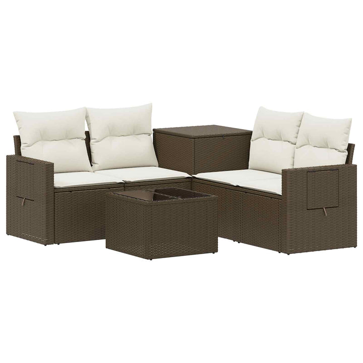 Sofa Sæt 6 stk. Brun og Creme Hvid Poly Rattan og Stål