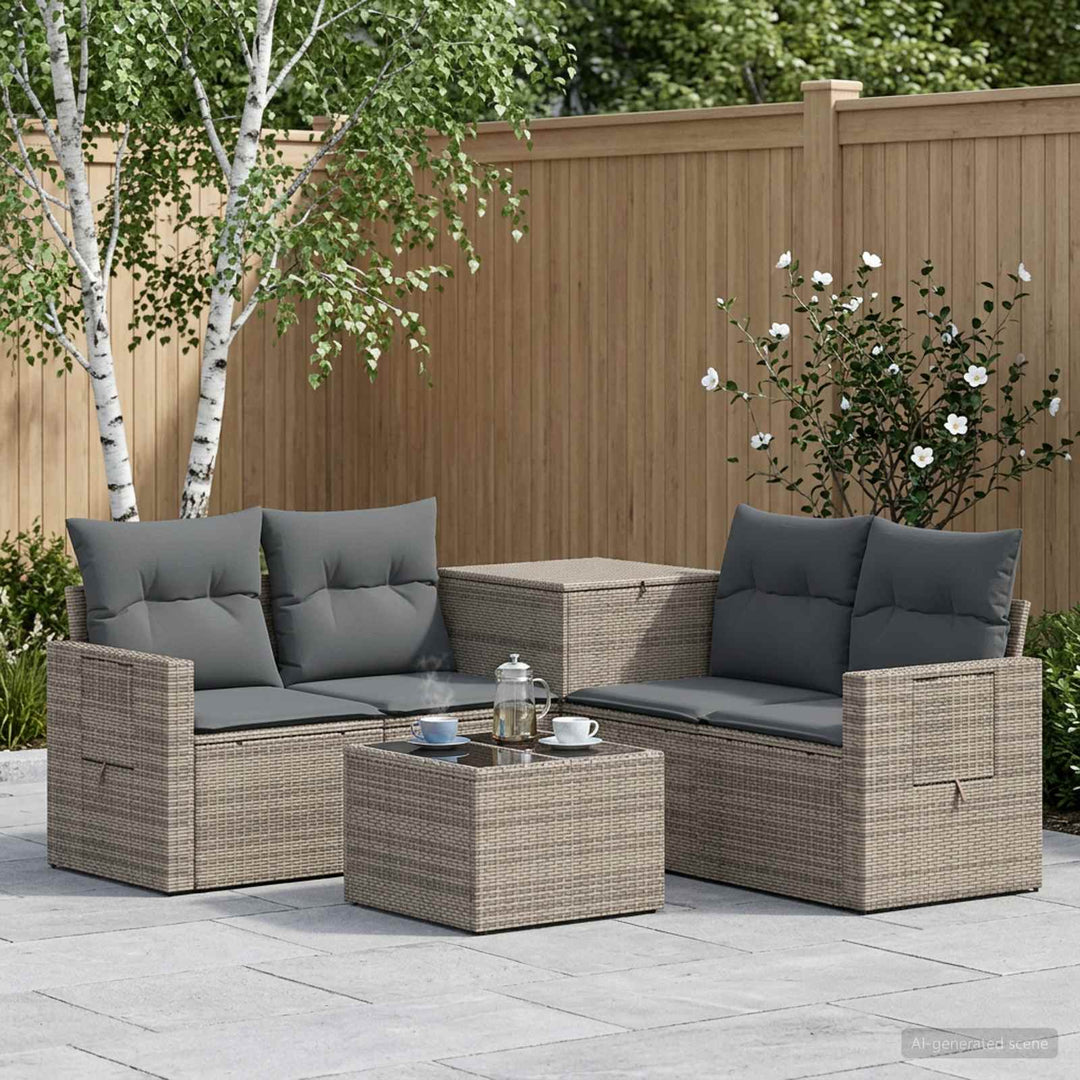 Sofa Sæt 6 stk. Grå og Mørkegrå Poly Rattan og Stål