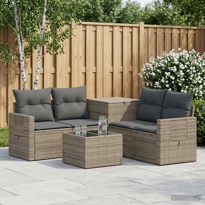 Sofa Sæt 6 stk. Grå og Mørkegrå Poly Rattan og Stål