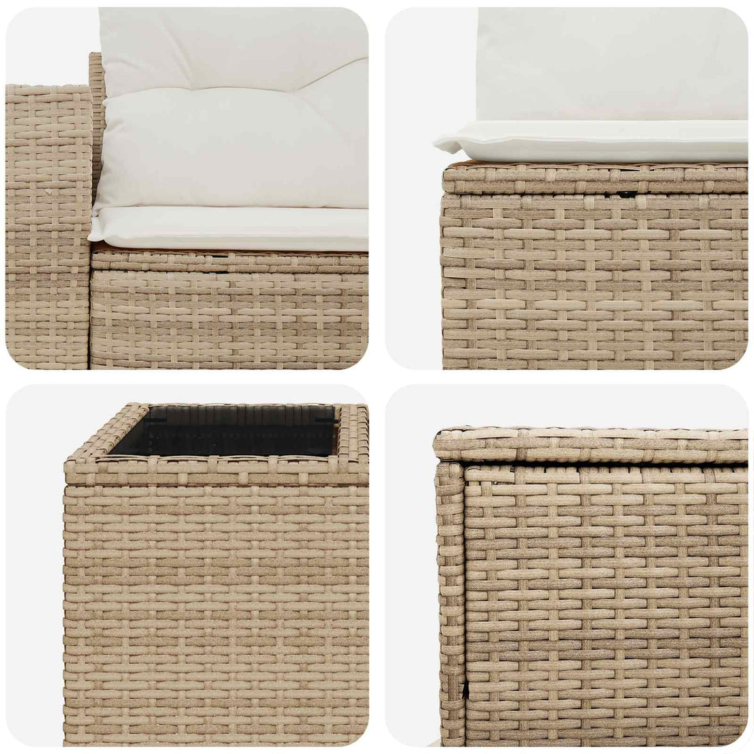 Sofa Sæt 6 stk. Beige og cremehvid Poly Rattan og Stål