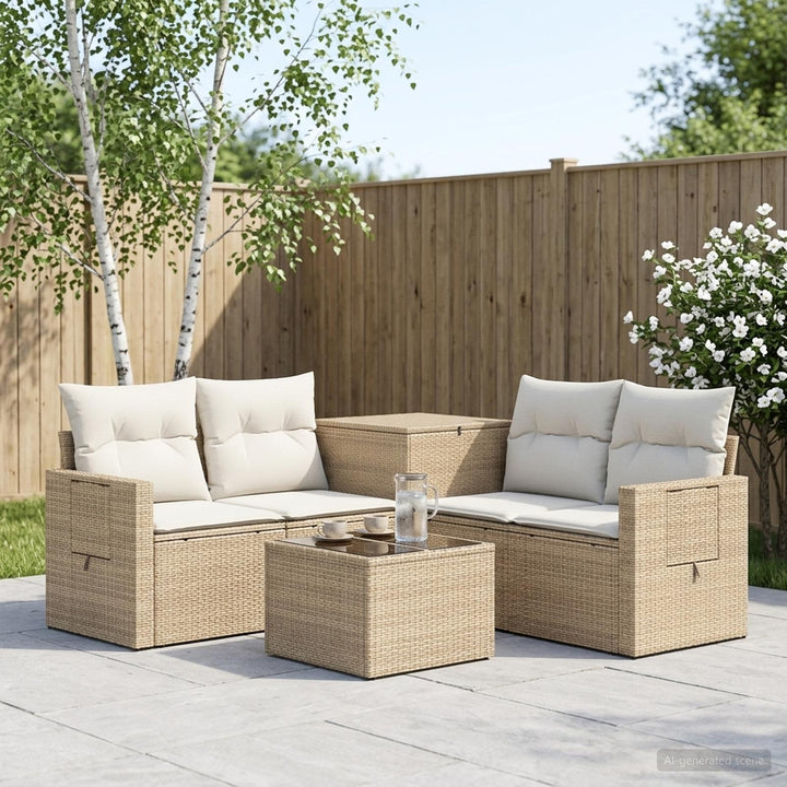 Sofa Sæt 6 stk. Beige og cremehvid Poly Rattan og Stål