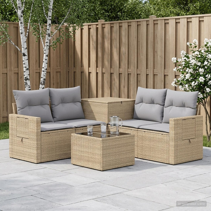Sofa Sæt 6 stk. Beige og lys grå Poly Rattan og Stål