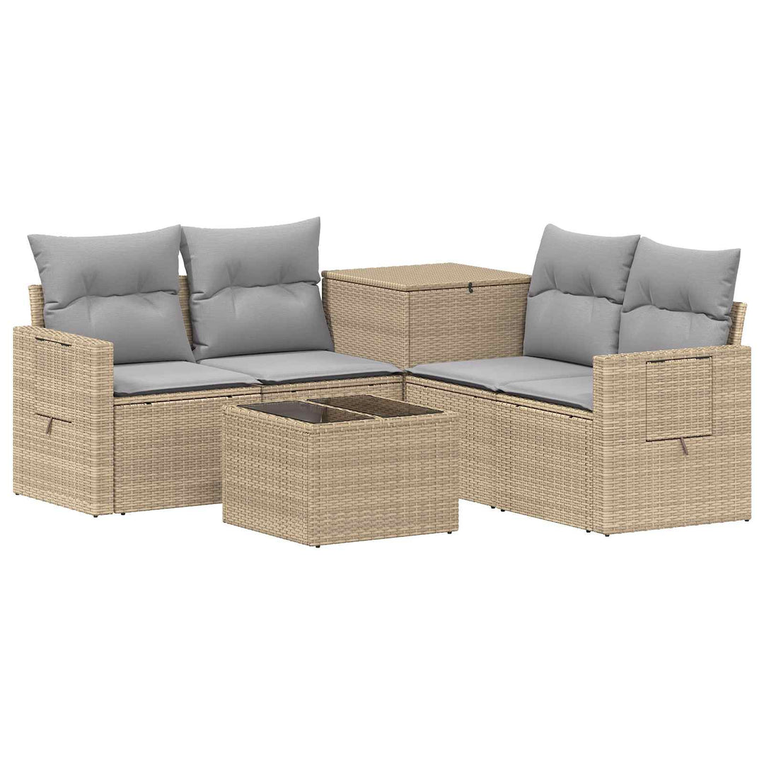 Sofa Sæt 6 stk. Beige og lys grå Poly Rattan og Stål